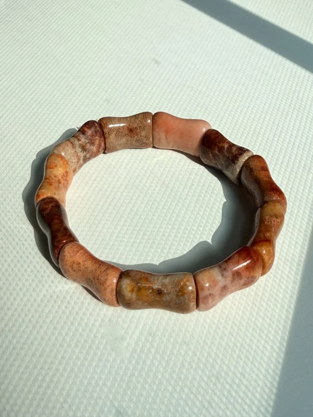 Natural Fossil Coral Bamboo Stretch Bracelet | Handmade in USA | Unisex